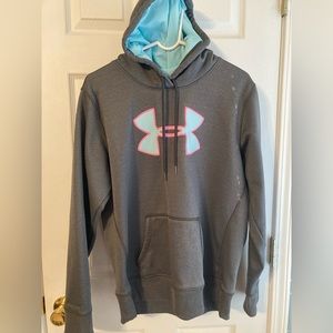 Women's Under Armour Fleece Big Logo Hoodie - Charcoal/Light Blue/Neon Pink